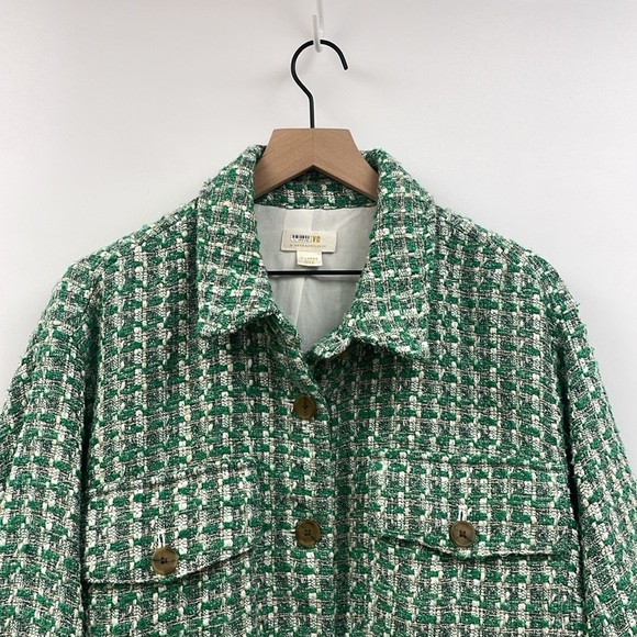 Anthropologie Maeve Plaid Tweed Relaxed Shacket Shirt Jacket Preppy Green XL - Picture 4 of 12